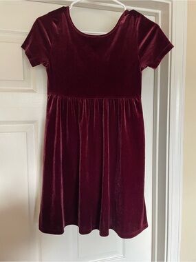 Girls Velvet Short-Sleeve Dress in Wine